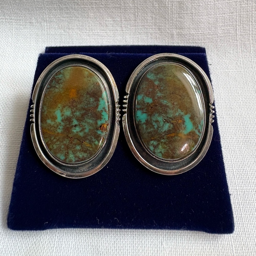 Silver and Stone Oval Earrings